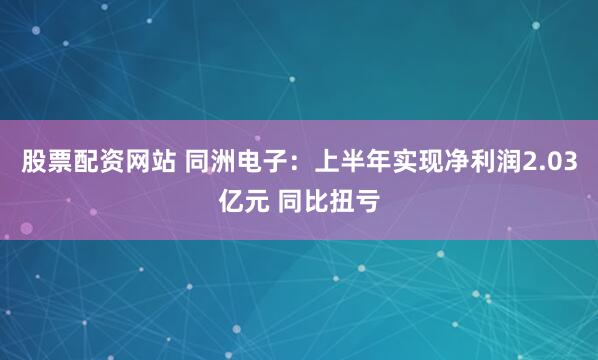 股票配资网站 同洲电子：上半年实现净利润2.03亿元 同比扭亏